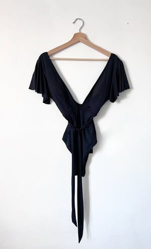 Black Ruffle sleeve 1 pc swim suit