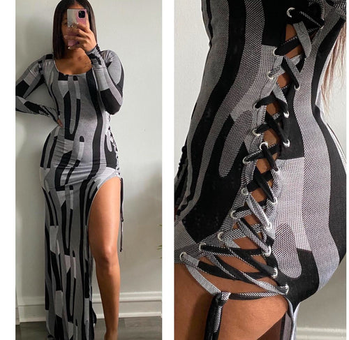 Lace up abstract dres