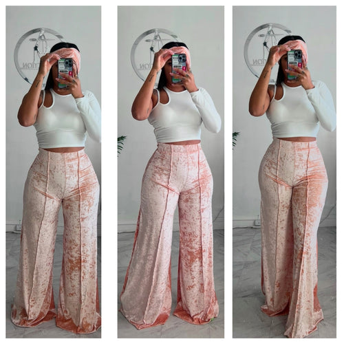 Peach velvet Alli pants and turban head band