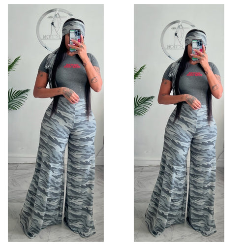 Grey camo Alli pants and head band