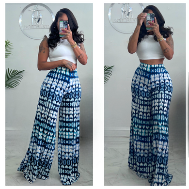 Blue/white tye dye  printed Alli pants and headband