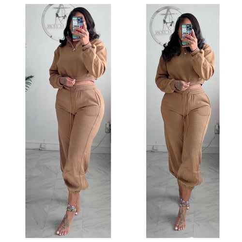 Mocha Half zip sweat suit